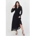 Neşeli Butik Kadın Yeni Sezon Astarlı Kruvaze Yaka Uzun Şifon Elbise Nb003 