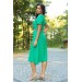 Neseli Butik Kadın Yeşil Kemerli Düğme Detaylı V Yaka Gofreli Elbise Mssc001 