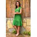 Neşeli Butik Kadın Yeşil V-Yaka Eteği Fırfırlı Yazlık Elbise Lptr02 