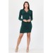 Neşeli Butik Kadın Yeşil V-Yaka Yanları Büzgülü Yeni Sezon Mini Elbise Shnz25 
