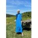Eteği Fırfırlı Yaka Bağlamalı Elbise-İndigo