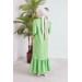 Etek Fırfırlı Fular Yaka Elbise-Fıstık Yeşili