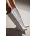 Kroko Desen Topuklu Ayakkabı-Beyaz