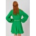 Eteği Fırfırlı Kuşaklı Yeşil Mini Peplum Elbise