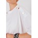 Kadın Beyaz Omuzu Düğme Detaylı Örme Oversize Tshirt