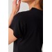 Kadın Düz Siyah Dik Yaka Basic Örme T-Shirt