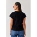 Kadın Düz Siyah Dik Yaka Basic Örme T-Shirt