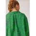 Kadın Füme Yeşil Zebra Desen Uzun Kollu Oversize Gömlek