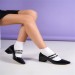 Frzz Kadın Mary Jane Küt Burunlu Rugan Topuklu Ayakkabı