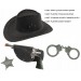Çocuk Boy Siyah Kovboy Şapka Tabanca Rozet Ve Kelepçe Seti 4 Parça