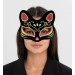 Siyah Renk Süet Kaplama Üzeri Kırmızı Sarı Simli Kedi Maskesi 17X14 Cm