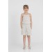 Jakarlı Şortlu Bej Kız Çocuk Elbise Lp-24Sum-002