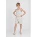 Jakarlı Şortlu Bej Kız Çocuk Elbise Lp-24Sum-002