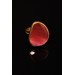 Güneş Taşı Serisi Fasülye Kesim Kırmızı Kedi Gözü  22 Ayar Altın Kaplama Kadın Gümüş Üçlü Set