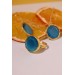 Güneş Taşı Serisi Yuvarlak Kesim Mavi Kedi Gözü  22 Ayar Altın Kaplama Kadın Üçlü Set