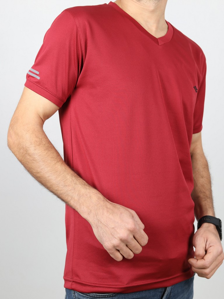 
					 Erkek Bordo V Yaka Spor T-Shirt 5019-011 
					