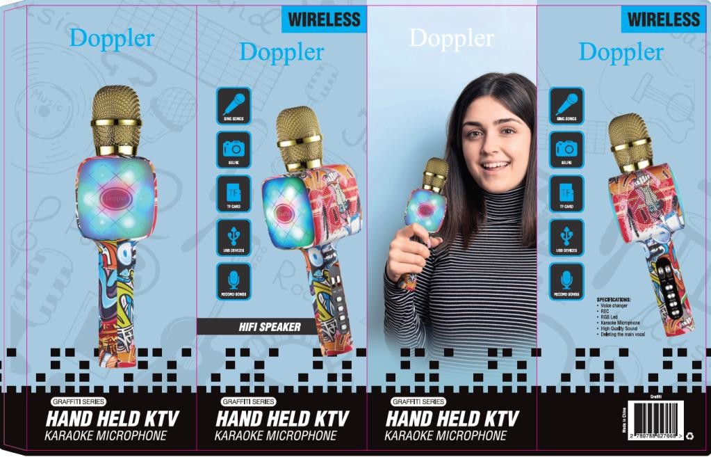 Doppler Graffiti Karaoke Mikrofonu Ses Değiştirme Özellikli Işıklı Yeni Kayıt Özellikli
