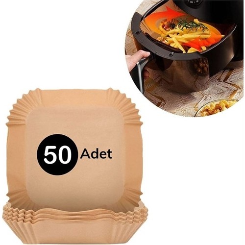 50 Adet Air Fryer Pişirme Kağıdı Tek Kullanımlık Hava Fritöz Yağ Geçirmez Yapışmaz Kare Tabak Model