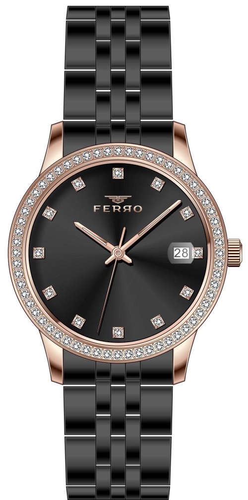 Ferro 38 Mm Siyah Çelik Kordon Kadın Kol Saati F21923A-R F21923A-R