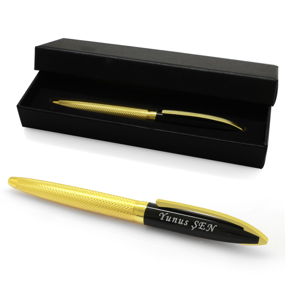 Kişiye Özel İsim Yazılı Sarı-Siyah Renk Roller Tükenmez Kalem
