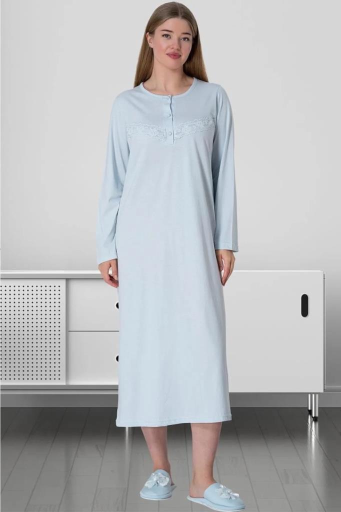 Mecit Pijama 5824 Mavi Lohusa Büyük Beden Anne Gecelik