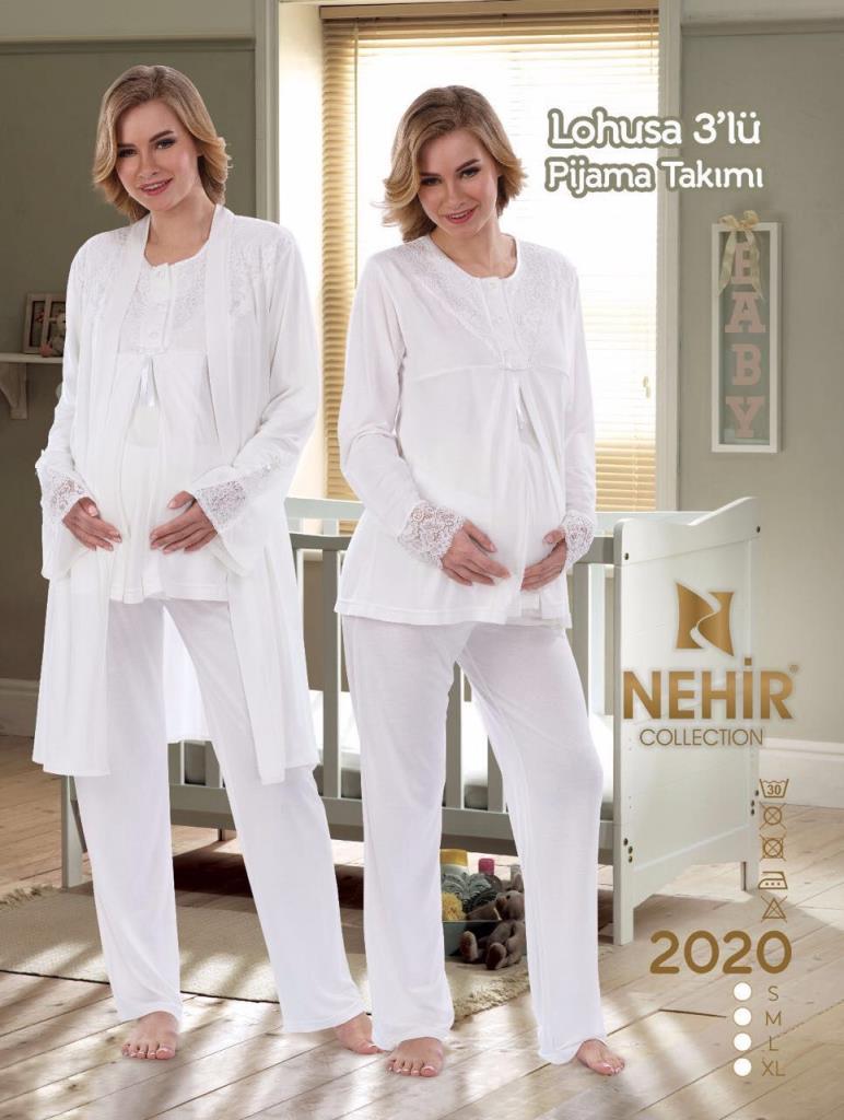 Nehi̇r 2020 Hamile Lohusa Pijama Sabahlık 3Lü Takım
