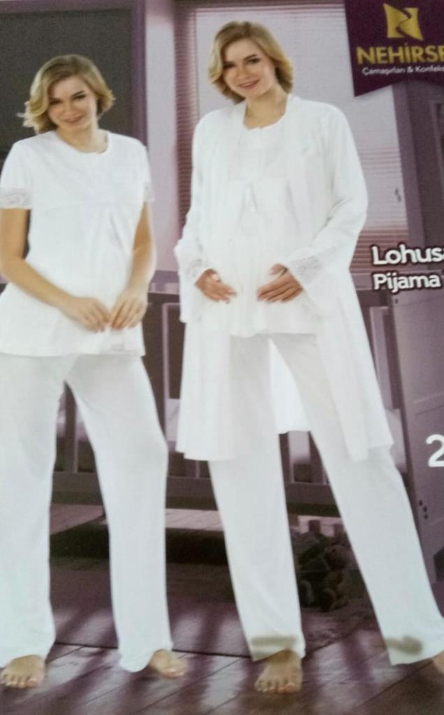 Nehi̇r 2064- Hamile Lohusa 3Lü Pijama Sabahlık Takım