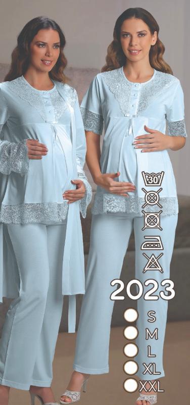 Nehirsel 2023 Mavi Hamile Lohusa 3 Lü Pijama Sabahlık Tk