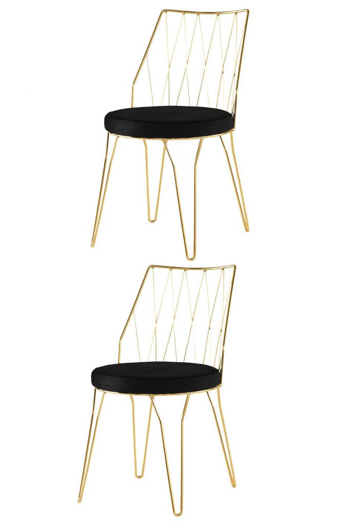 2 Adet Lady Baklavalı Sandalye Metal Parlak Gold Sandalye Mutfak Salon Yemek Odası Sandalyesi