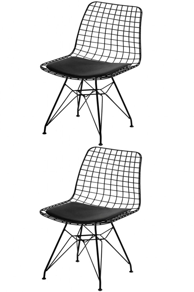 2 Adet Tel Sandalye Metal Siyah Mutfak Salon Yemek Odası Sandalyesi