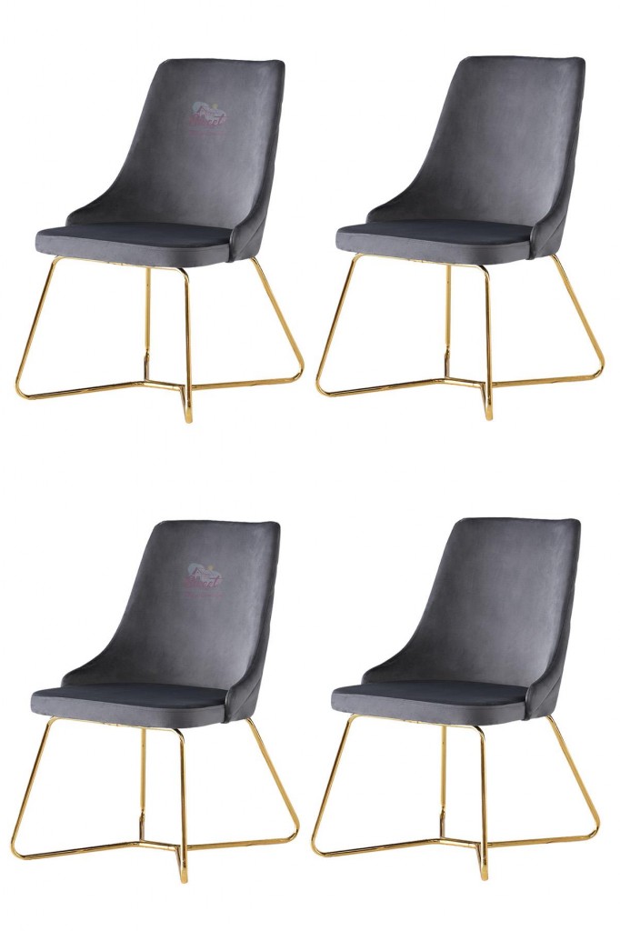 4 Adet Alya Sandalye Metal Gold Halkalı Sandalye Mutfak Salon Yemek Odası Sandalyesi
