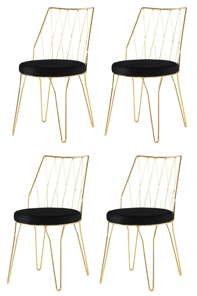 4 Adet  Lady Baklavalı Sandalye Metal Parlak Gold Sandalye Mutfak Salon Yemek Odası Sandalyesi