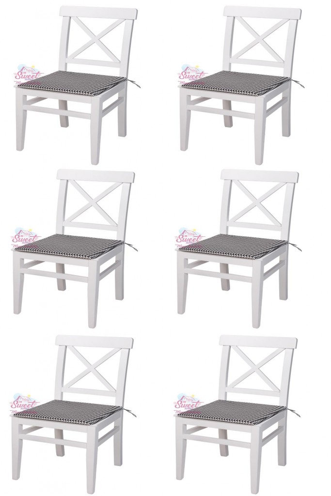 6 Adet Ahşap Arin Sandalye Beyaz Sökülebilir Oturum
