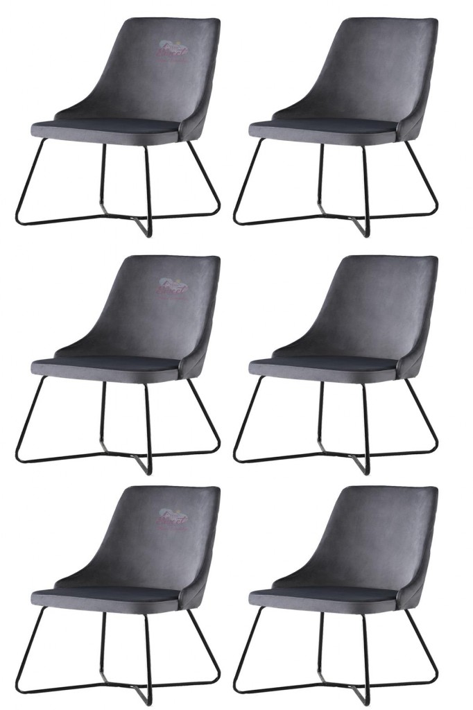 6 Adet Alya Sandalye Metal Siyah Halkalı Sandalye Mutfak Salon Yemek Odası Sandalyesi