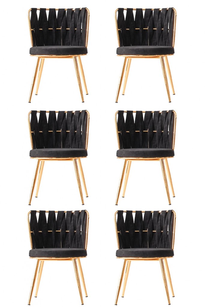 6 Adet Dilara Gold Siyah Sandalye Mutfak Salon Yemek Odası Sandalyesi