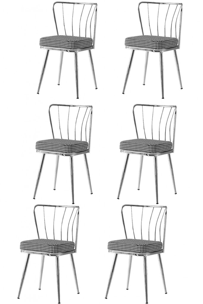 6 Adet Güneş Sandalye Krom Mutfak Salon Yemek Odası Sandalyesi Metal Ayak