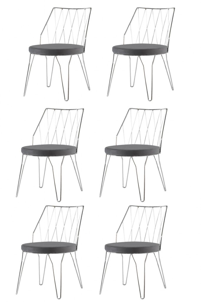 6 Adet Lady Baklavalı Sandalye Metal Krom Sandalye Mutfak Salon Yemek Odası Sandalyesi