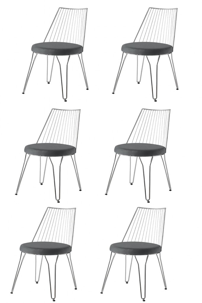 6 Adet Lady Sandalye Metal Krom Sandalye Mutfak Salon Yemek Odası Sandalyesi