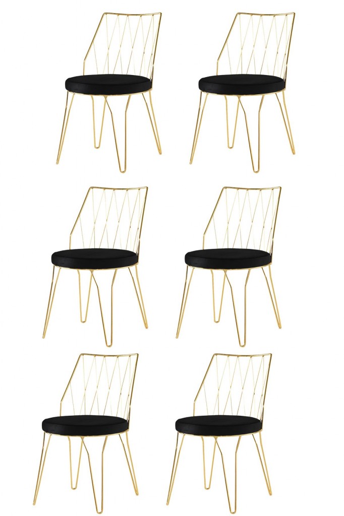 6 Adet Lady Sandalye Metal Parlak Gold Sandalye Mutfak Salon Yemek Odası Sandalyesi
