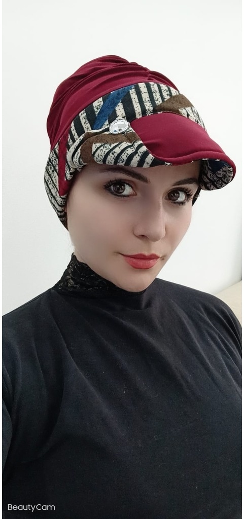 Kadın Desenli Toka Detay Şapka Bone Bordo