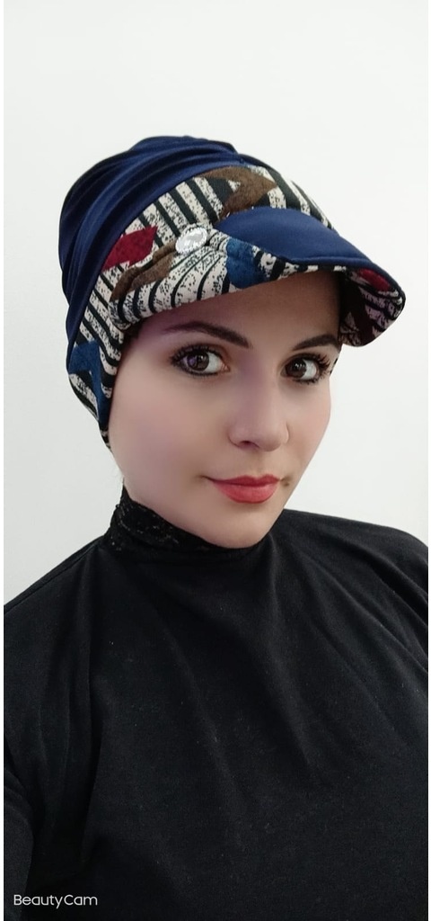Kadın Desenli Toka Detay Şapka Bone Lacivert