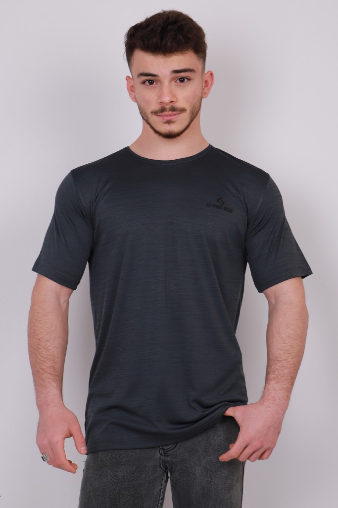 Erkek Mikro Polyester Performans Antrenman Sporcu T-Shirt - Füme