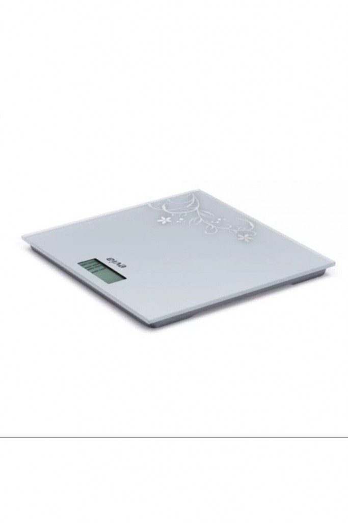 Evia Fokus 180Kg Kapasiteli 5Mm Dayanıklı Temper Camlı Beyaz Desenli Dijital Baskül Tartı Beyaz-Ea-4107