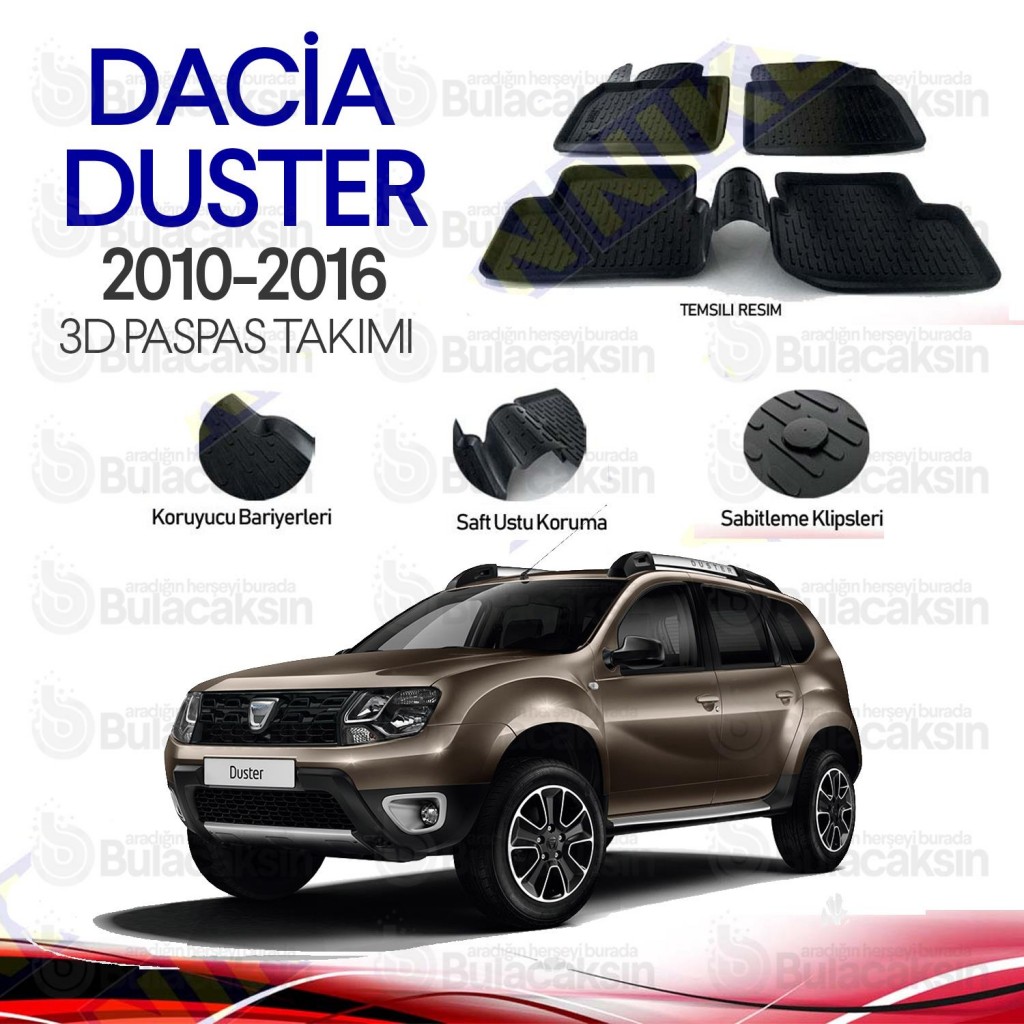 Dacia Duster 2010 - 2016 3D Havuzlu Oto Paspas Takımı