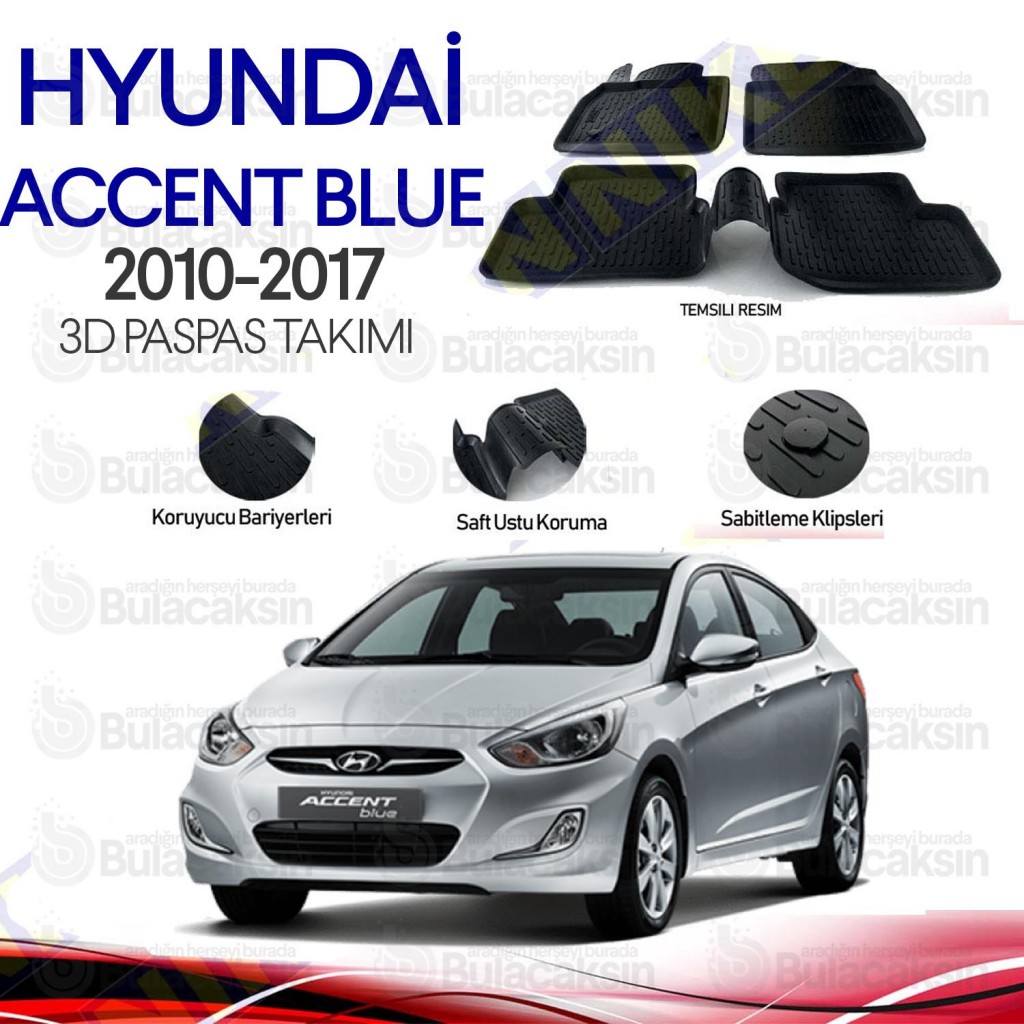 Hyundai Accent Blue 2015 - 2019 3D Havuzlu Oto Paspas Takımı