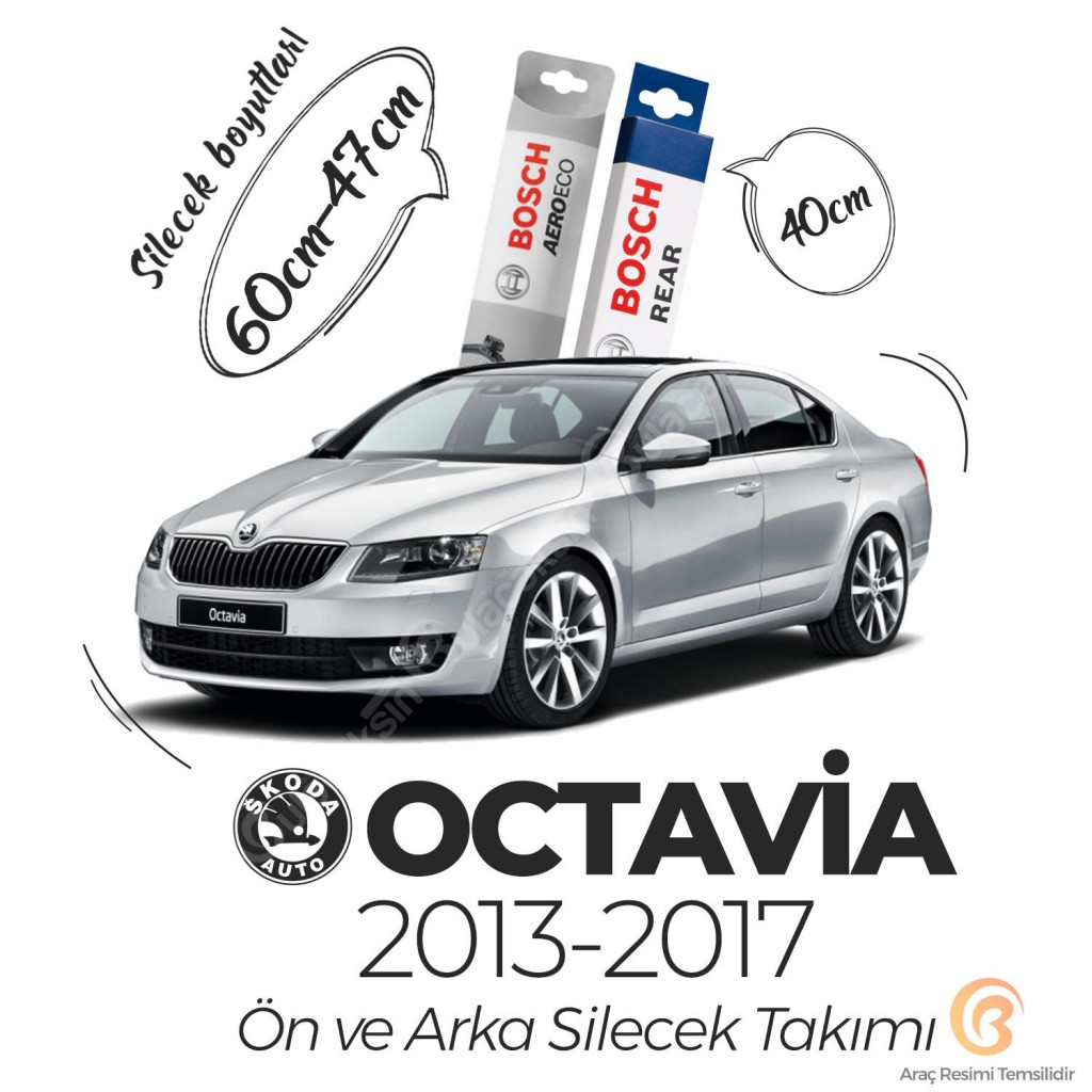 Skoda Octavia Ön Ve Arka Silecek Takımı (2013-2017) Bosch Aeroeco
