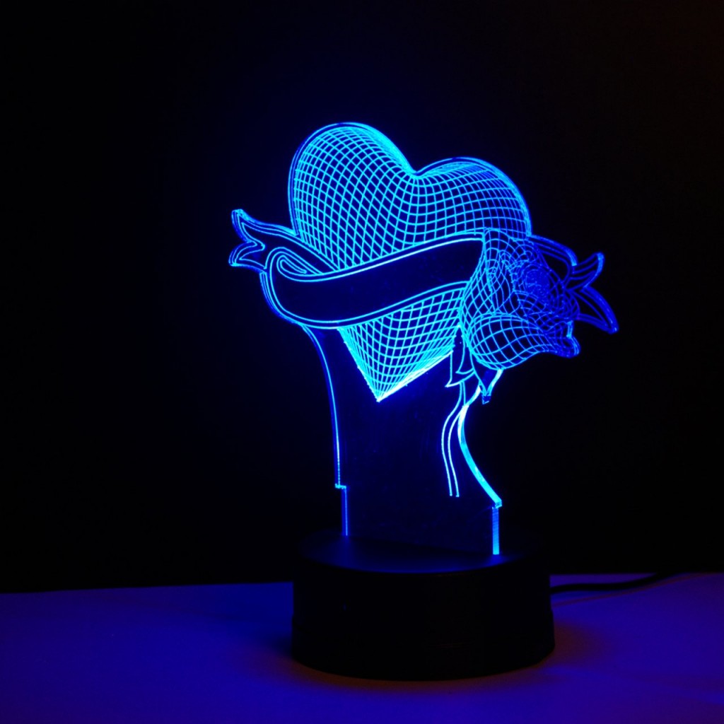 İsim Yazılabilen Kalp 3D Lamba