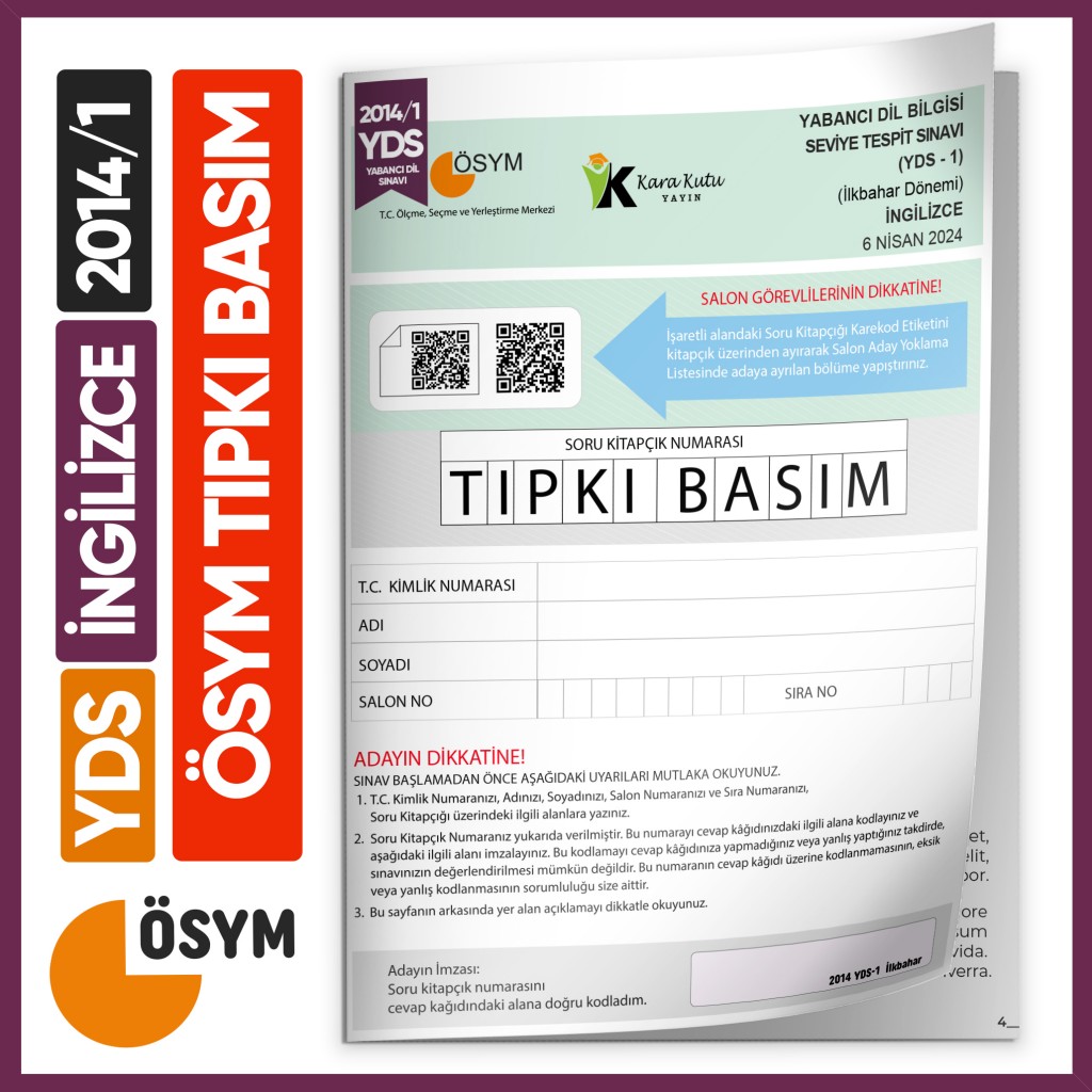 Yds 2014/1 Ösym Tıpkı Basım Çıkmış Soru Türkiye Geneli  Deneme Kitapçığı