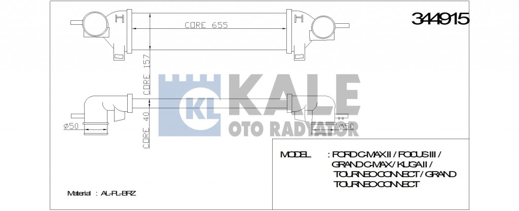 Turbo Radyatörü 344915 Focus-Iii Cmax Kuga Transi̇t Connect 13-> 1.6 Sigma Gdti 1