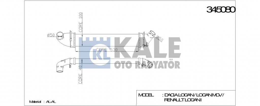 Turbo Radyatörü 345080 Logan Mcv 04-> Sandero 08-> 1.5Dci K9K
